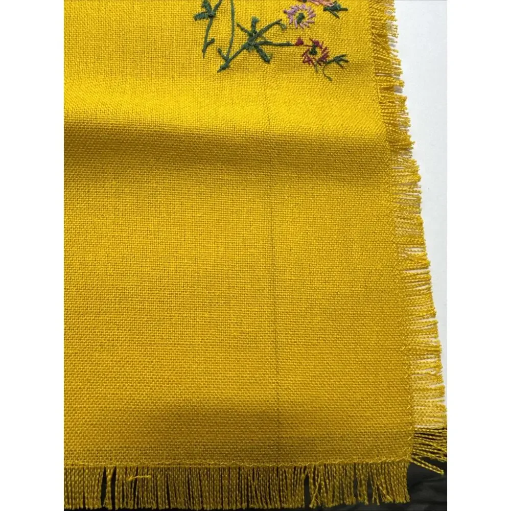 6 Golden Yellow Placemats Embroidered Red ,Purple, Pink ,Orange Flowers